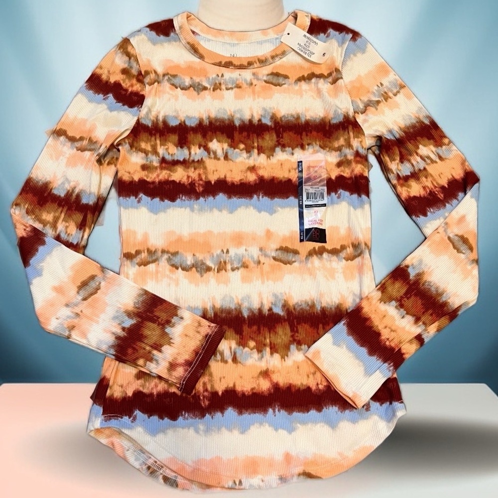 NOBO Size X-Small NWT Women’s Ribbed Long Sleeve Tye Dye Top/ New Short/ Blouse